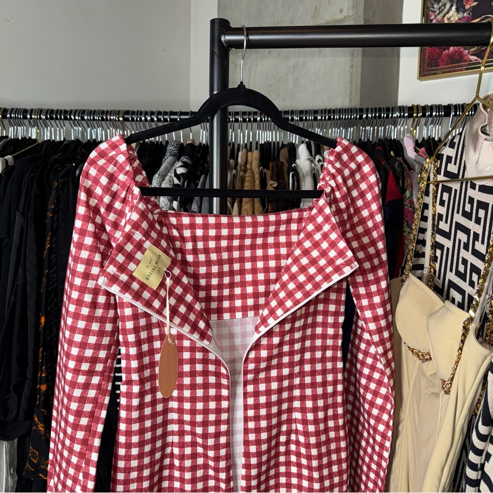 Le Club Social Wear Red Gingham Square Neck Mini Dress Womens XS New NWT - Picture 11 of 13